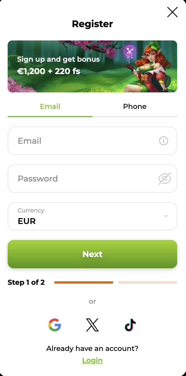 Mobilní menu online kasina Verde
